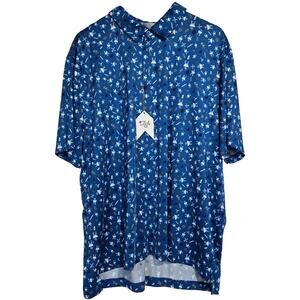 1764‎ Golf Polo Shirt BBQ Grill Print Blue Short Sleeve Button Up Men's 2XL